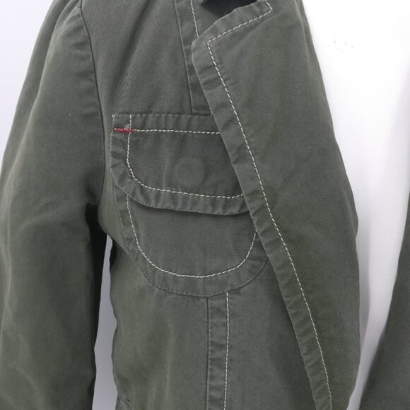 Lucky Brand Military Jacket Size XS Snap Pockets Button Drawstring Green Boho - Picture 5 of 12
